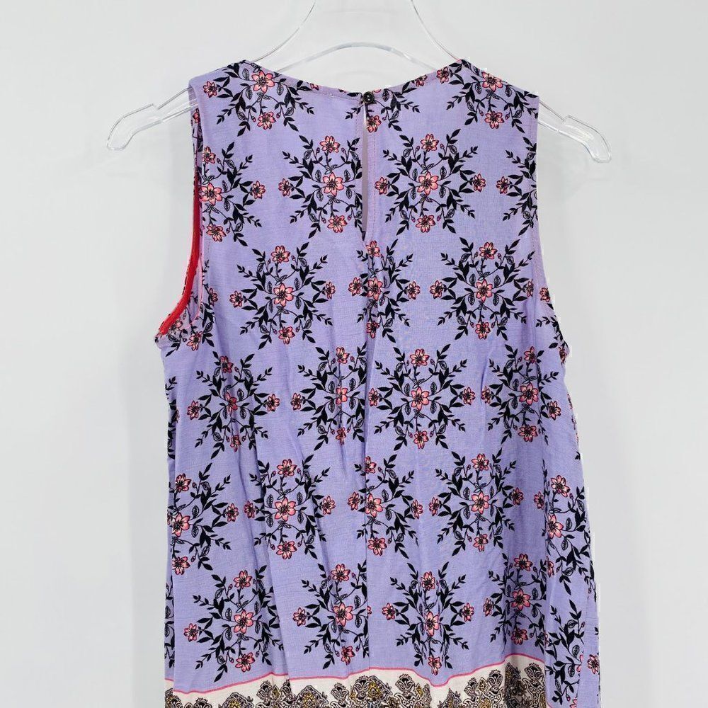 Hem & Thread Size Small Purple Boho Floral Pleated Sleeveless Blouse Top - Picture 8 of 9